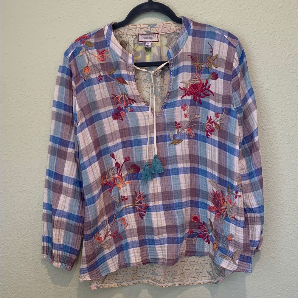 Johnny Was Workshop Viviana Effortless Floral Embroidered Blouse Size X-small